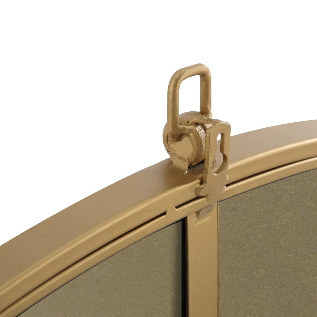 Metal Frame Round Mirror With Decorative Hook 48 Inch Brass Finish