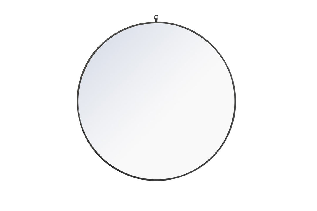 Metal Frame Round Mirror With Decorative Hook 48 Inch Black Finish by Elegant Decor