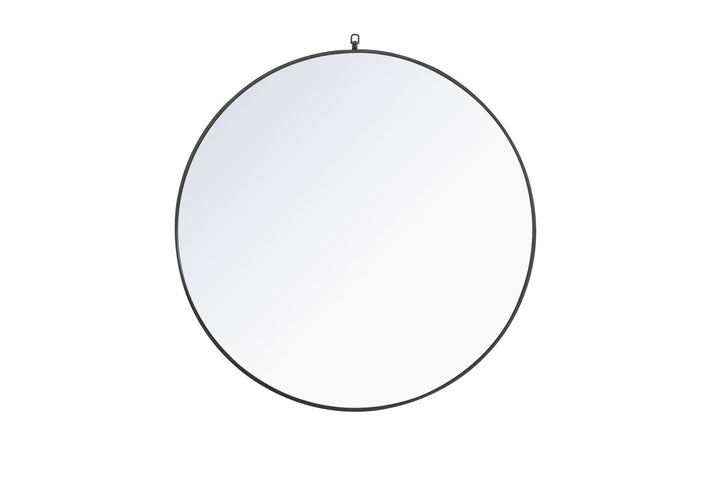 Metal Frame Round Mirror With Decorative Hook 48 Inch Black Finish by Elegant Decor
