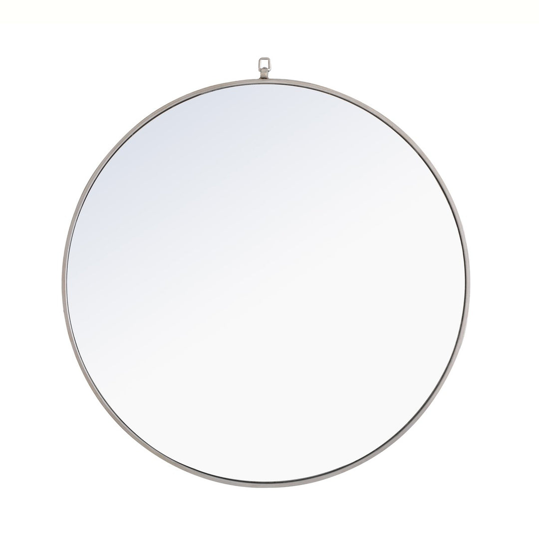 Metal Frame Round Mirror With Decorative Hook 42 Inch Silver Finish by Elegant Decor