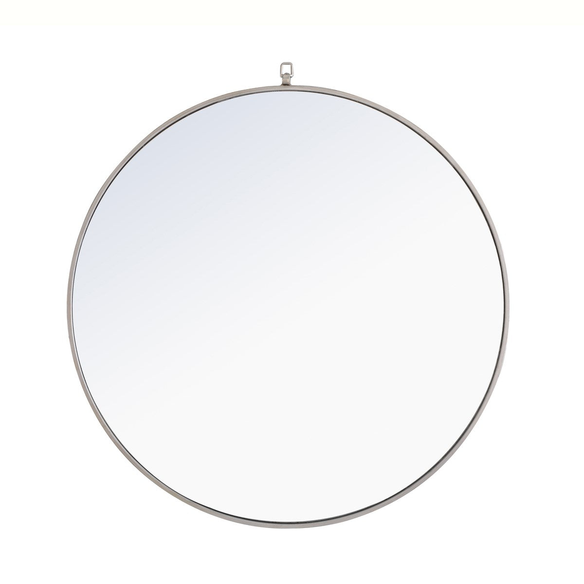 Metal Frame Round Mirror With Decorative Hook 42 Inch Silver Finish by Elegant Decor