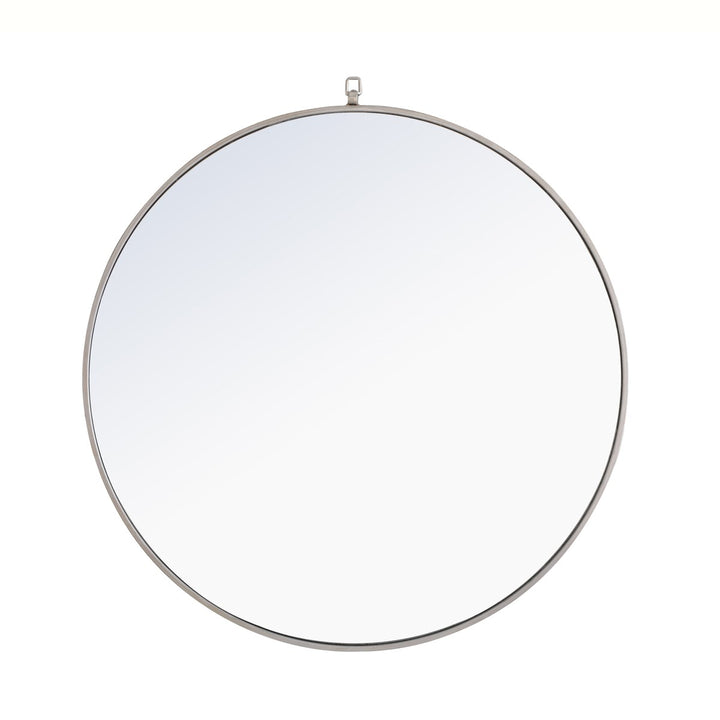 Metal Frame Round Mirror With Decorative Hook 42 Inch Silver Finish by Elegant Decor