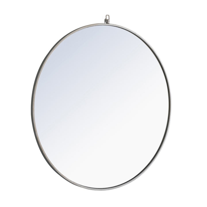 Metal Frame Round Mirror With Decorative Hook 42 Inch Silver Finish