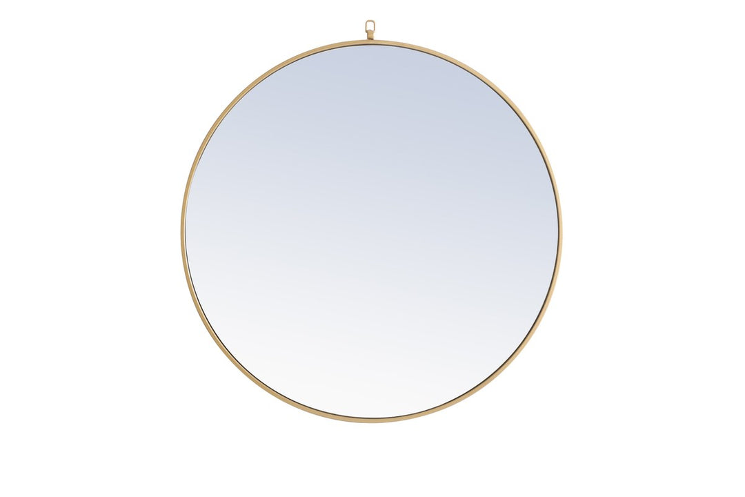 Metal Frame Round Mirror With Decorative Hook 42 Inch Brass Finish by Elegant Decor
