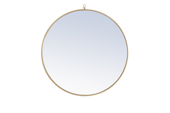 Metal Frame Round Mirror With Decorative Hook 42 Inch Brass Finish by Elegant Decor