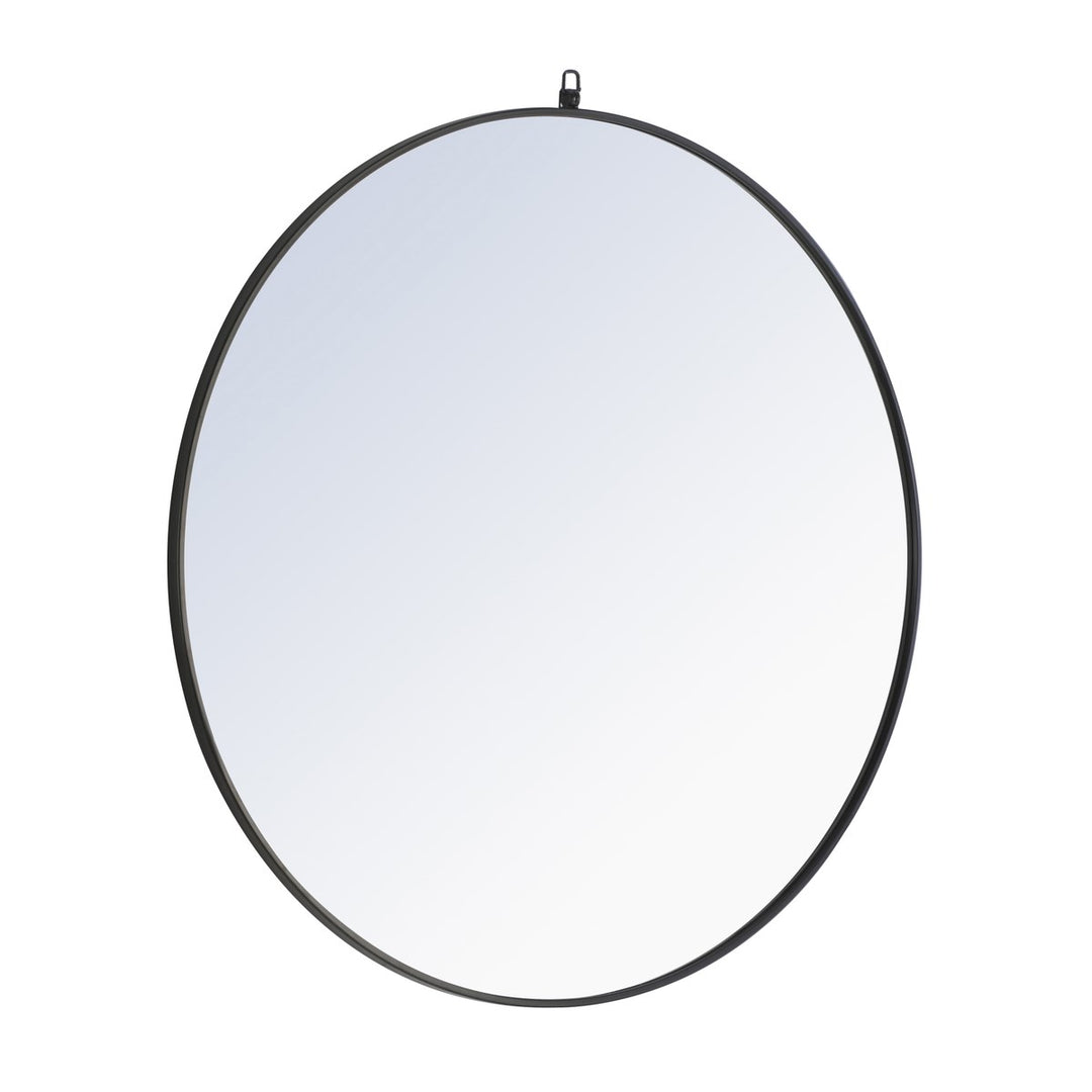 Metal Frame Round Mirror With Decorative Hook 42 Inch Black Finish