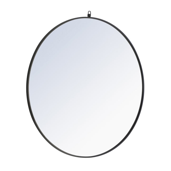 Metal Frame Round Mirror With Decorative Hook 42 Inch Black Finish