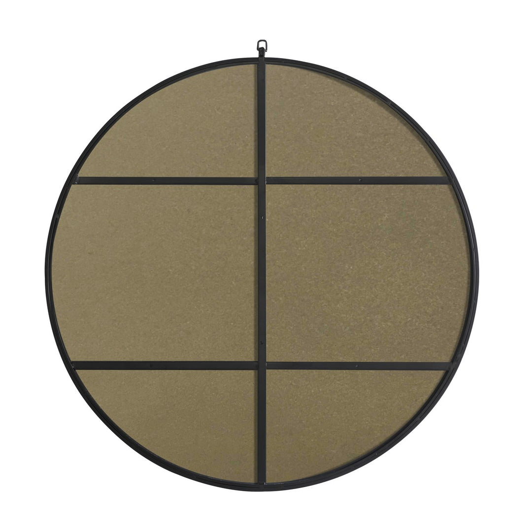 Metal Frame Round Mirror With Decorative Hook 42 Inch Black Finish