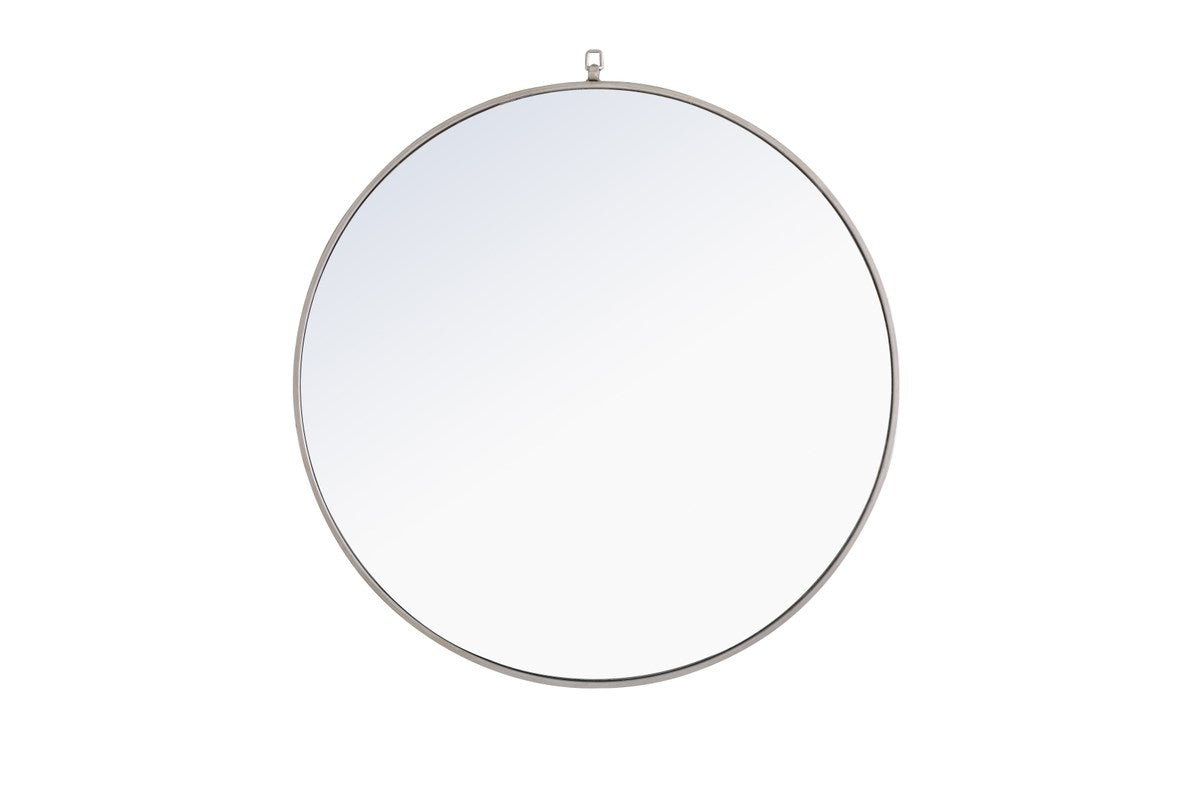 Metal Frame Round Mirror With Decorative Hook 36 Inch Silver Finish by Elegant Decor