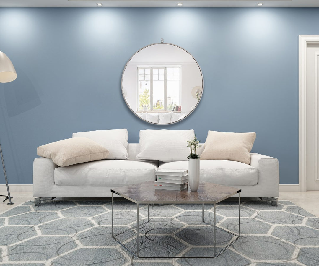 Metal Frame Round Mirror With Decorative Hook 36 Inch Silver Finish