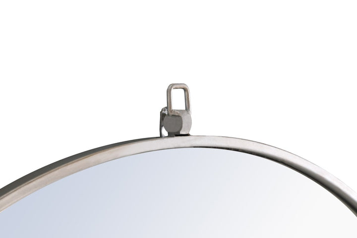 Metal Frame Round Mirror With Decorative Hook 36 Inch Silver Finish