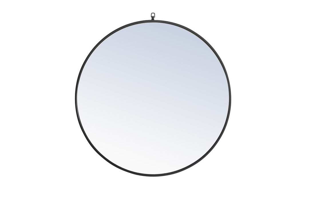 Metal Frame Round Mirror With Decorative Hook 36 Inch Black Finish by Elegant Decor