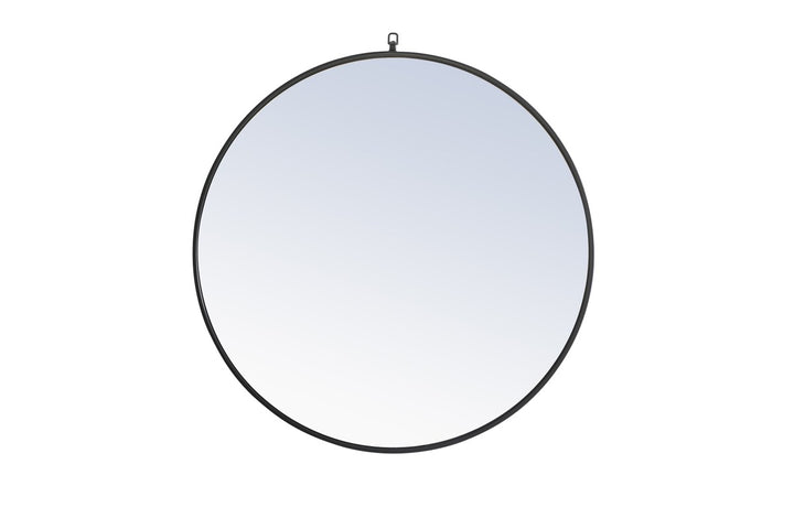 Metal Frame Round Mirror With Decorative Hook 36 Inch Black Finish by Elegant Decor