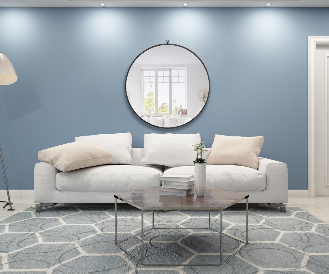 Metal Frame Round Mirror With Decorative Hook 36 Inch Black Finish