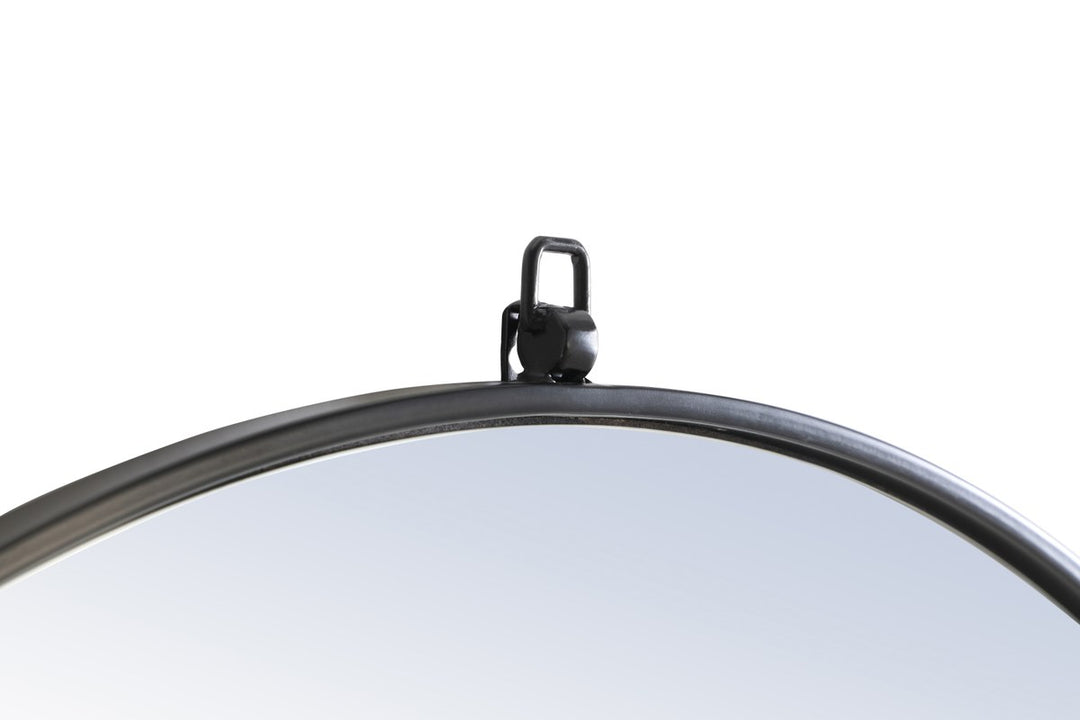 Metal Frame Round Mirror With Decorative Hook 36 Inch Black Finish