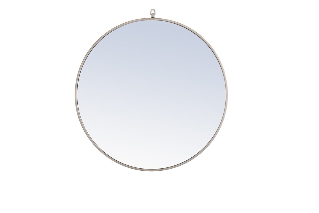 Metal Frame Round Mirror With Decorative Hook 32 Inch Silver Finish by Elegant Decor
