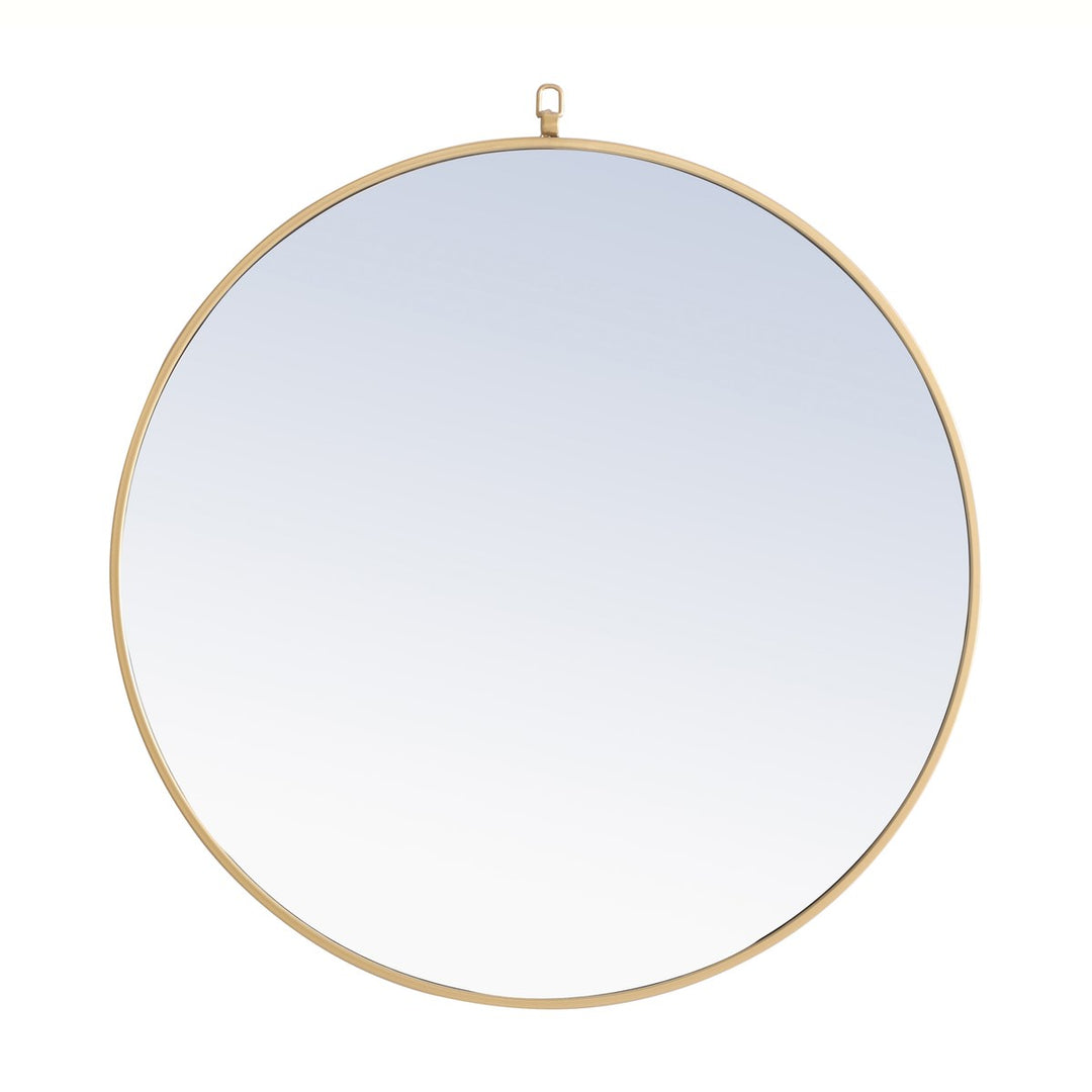 Metal Frame Round Mirror With Decorative Hook 32 Inch Brass Finish by Elegant Decor