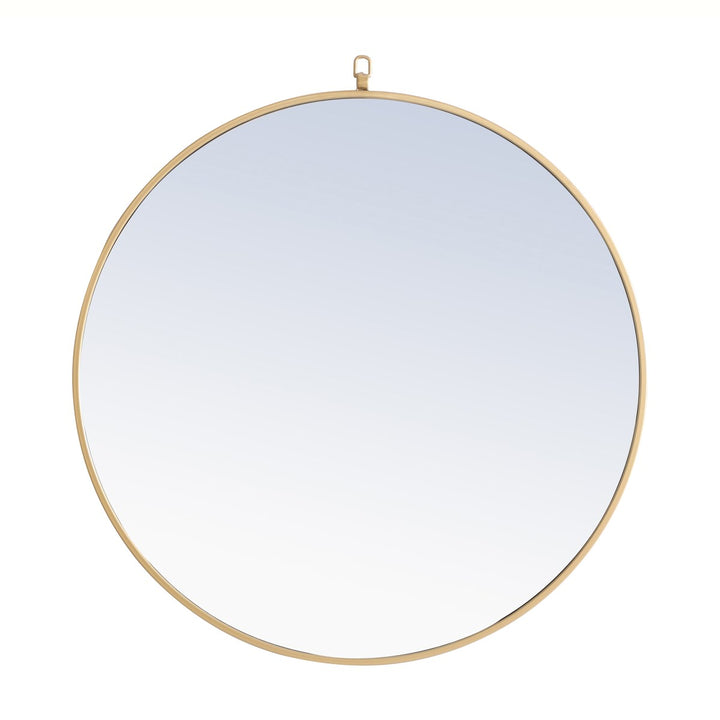 Metal Frame Round Mirror With Decorative Hook 32 Inch Brass Finish by Elegant Decor