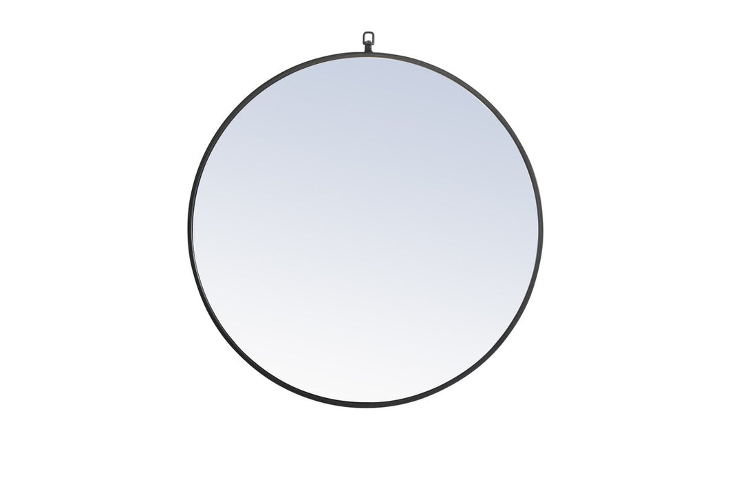 Metal Frame Round Mirror With Decorative Hook 32 Inch Black Finish by Elegant Decor