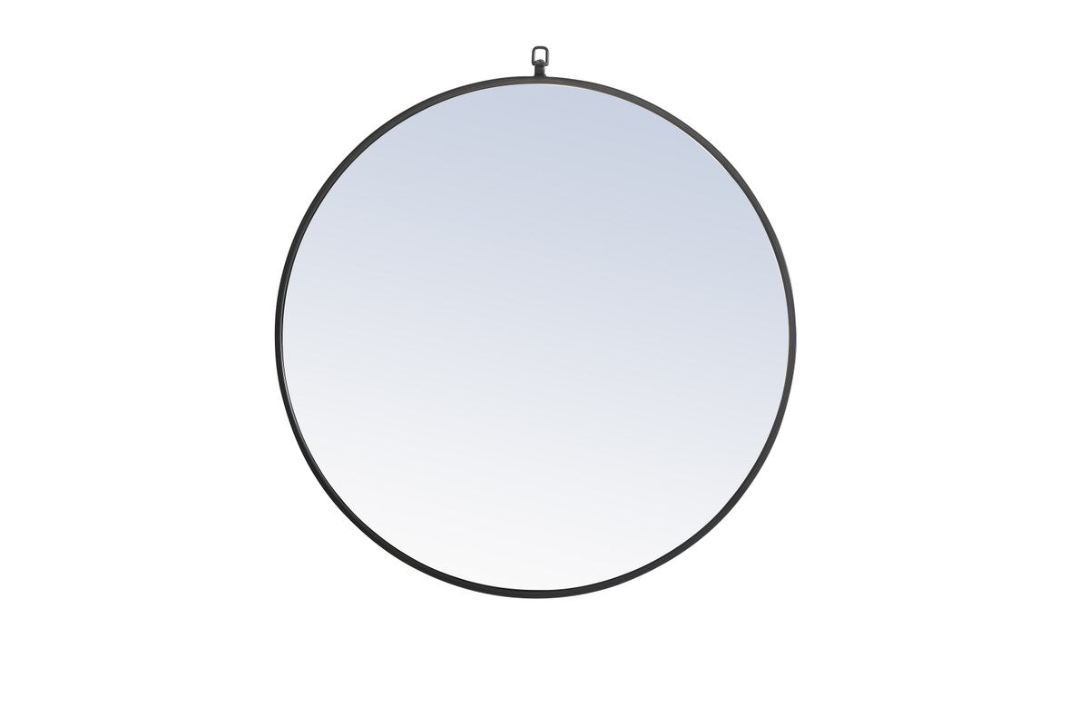 Metal Frame Round Mirror With Decorative Hook 32 Inch Black Finish by Elegant Decor