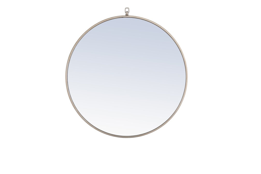 Metal Frame Round Mirror With Decorative Hook 28 Inch Silver Finish by Elegant Decor