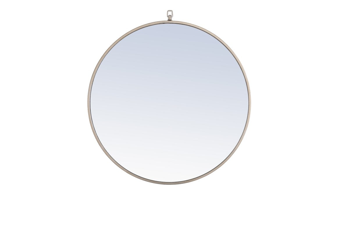 Metal Frame Round Mirror With Decorative Hook 28 Inch Silver Finish by Elegant Decor