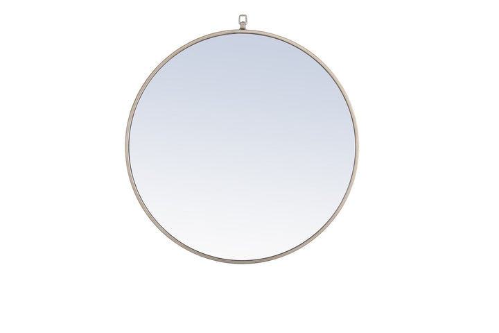 Metal Frame Round Mirror With Decorative Hook 28 Inch Silver Finish by Elegant Decor