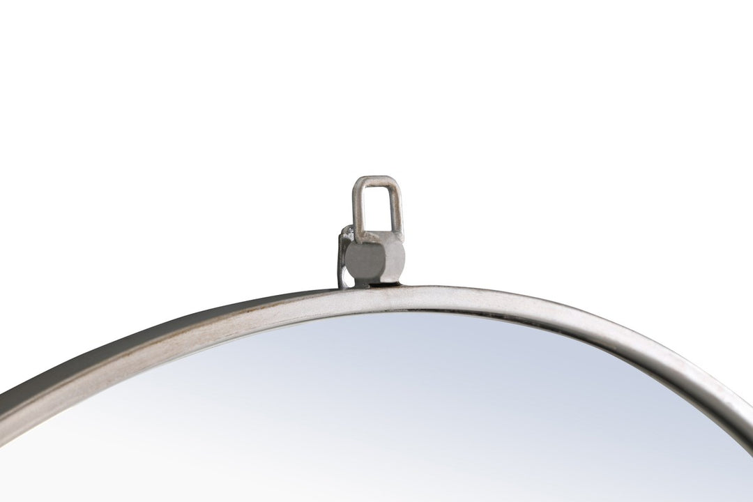 Metal Frame Round Mirror With Decorative Hook 28 Inch Silver Finish