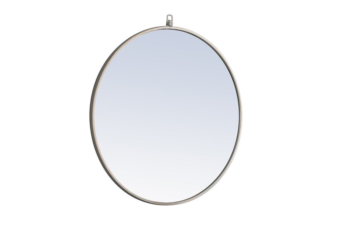 Metal Frame Round Mirror With Decorative Hook 28 Inch Silver Finish
