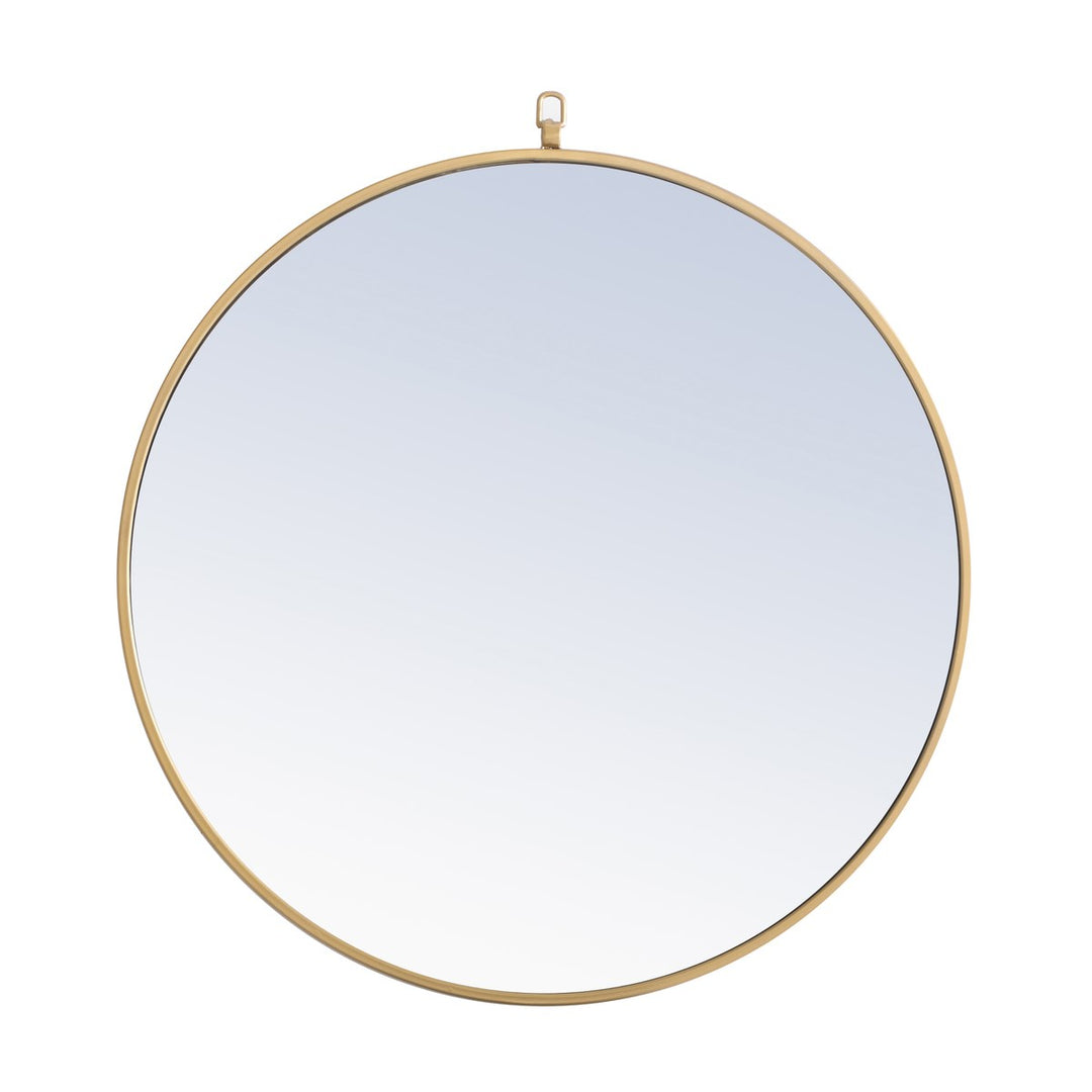Metal Frame Round Mirror With Decorative Hook 28 Inch Brass Finish by Elegant Decor