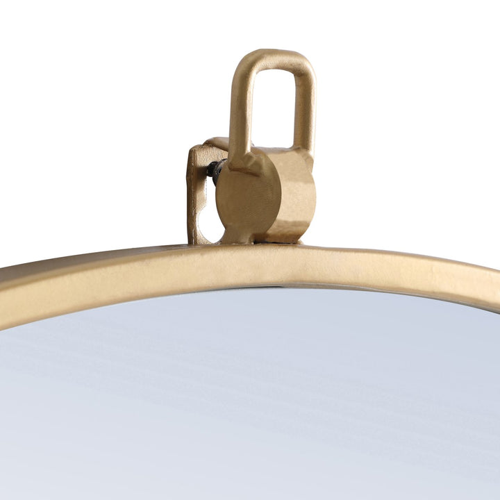 Metal Frame Round Mirror With Decorative Hook 28 Inch Brass Finish