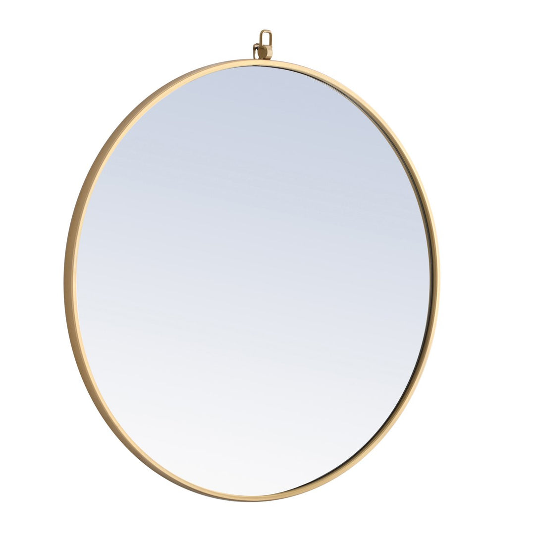 Metal Frame Round Mirror With Decorative Hook 28 Inch Brass Finish
