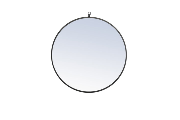 Metal Frame Round Mirror With Decorative Hook 28 Inch Black Finish by Elegant Decor