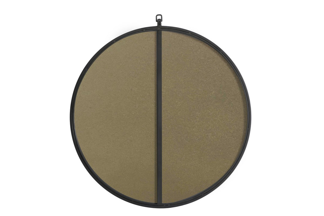 Metal Frame Round Mirror With Decorative Hook 28 Inch Black Finish