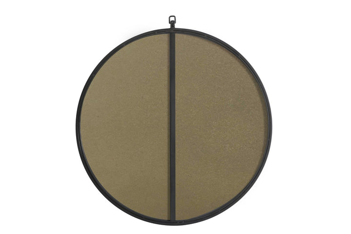 Metal Frame Round Mirror With Decorative Hook 28 Inch Black Finish
