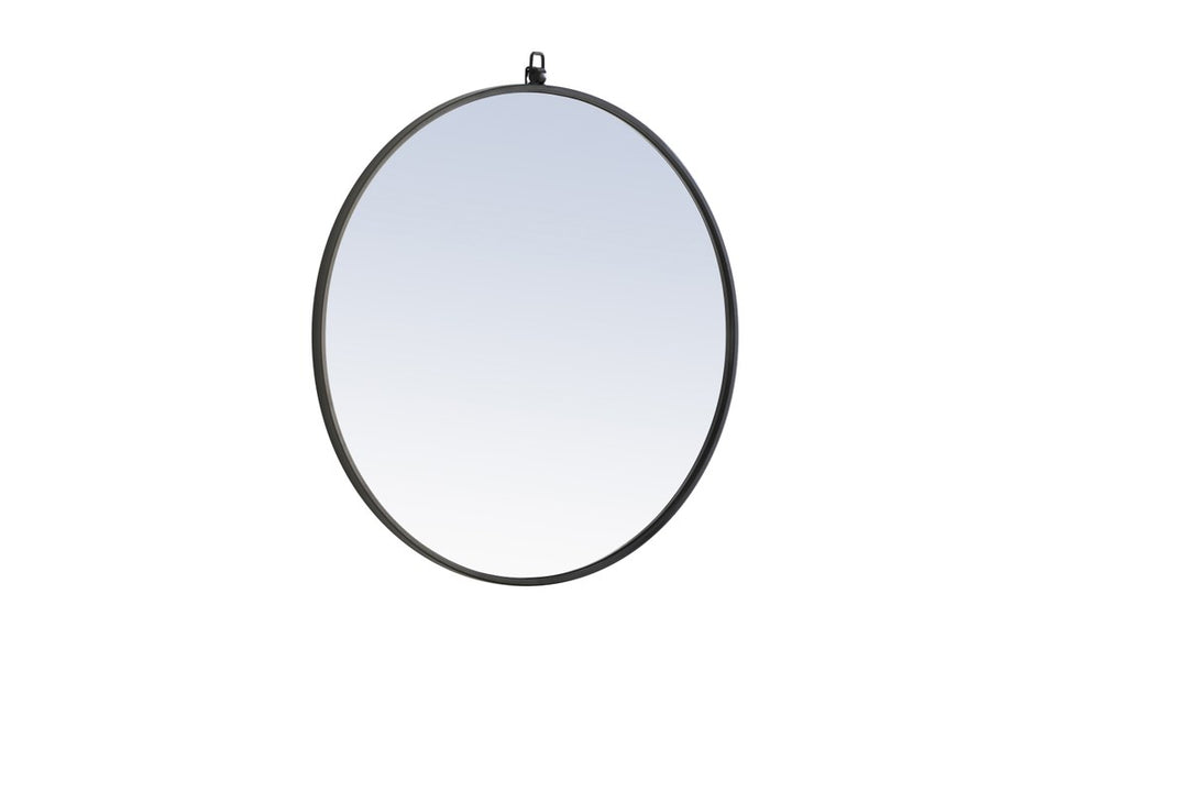 Metal Frame Round Mirror With Decorative Hook 28 Inch Black Finish