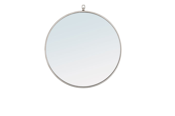 Metal Frame Round Mirror With Decorative Hook 24 Inch Silver Finish by Elegant Decor