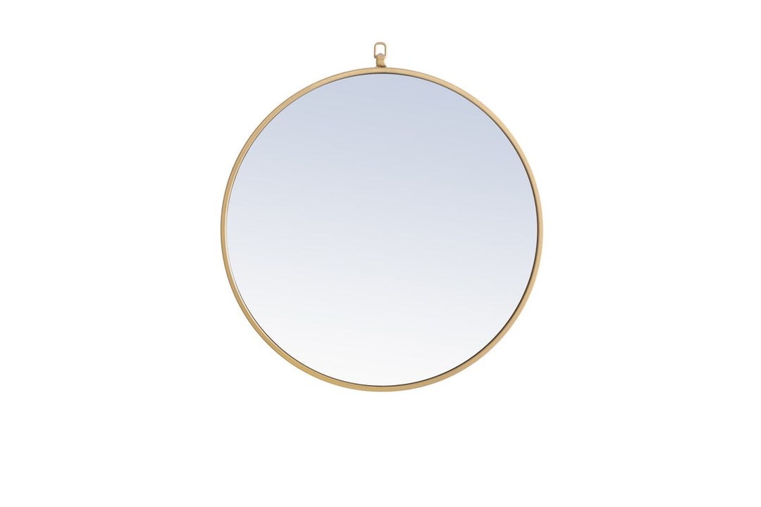 Metal Frame Round Mirror With Decorative Hook 24 Inch Brass Finish by Elegant Decor