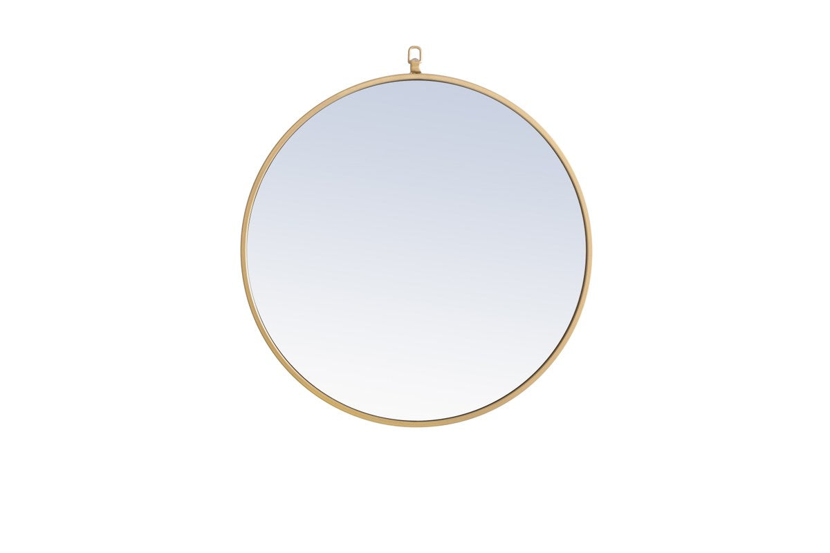 Metal Frame Round Mirror With Decorative Hook 24 Inch Brass Finish by Elegant Decor