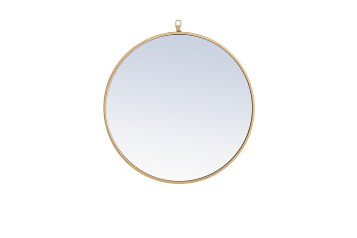 Metal Frame Round Mirror With Decorative Hook 24 Inch Brass Finish by Elegant Decor