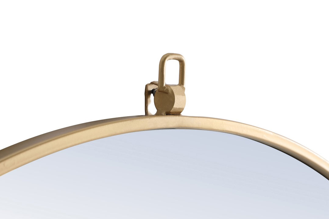 Metal Frame Round Mirror With Decorative Hook 24 Inch Brass Finish