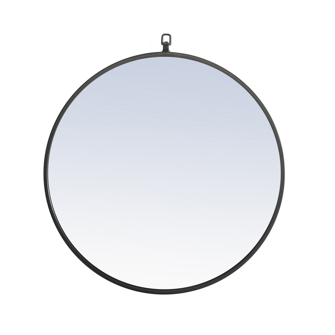Metal Frame Round Mirror With Decorative Hook 24 Inch Black Finish by Elegant Decor