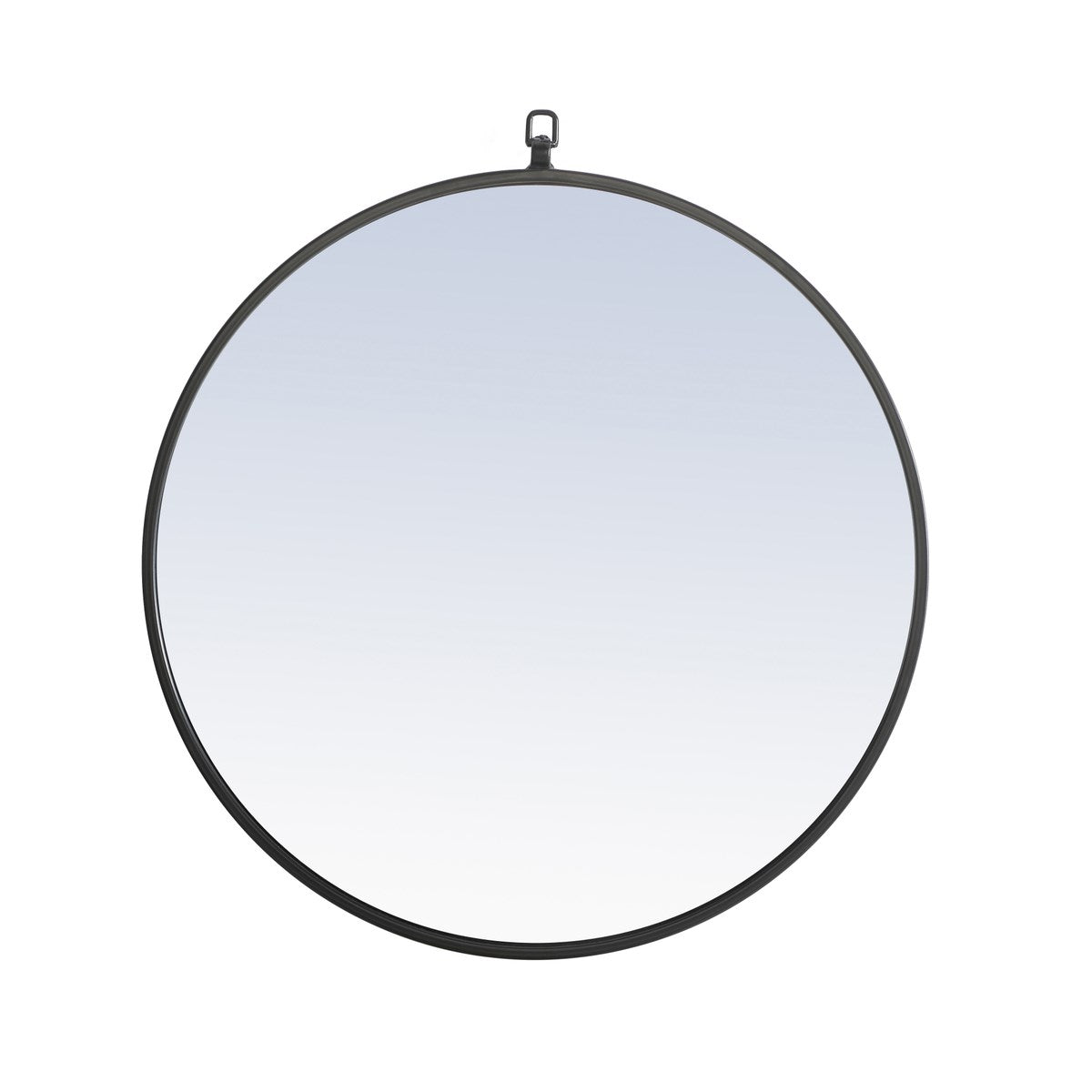 Metal Frame Round Mirror With Decorative Hook 24 Inch Black Finish by Elegant Decor