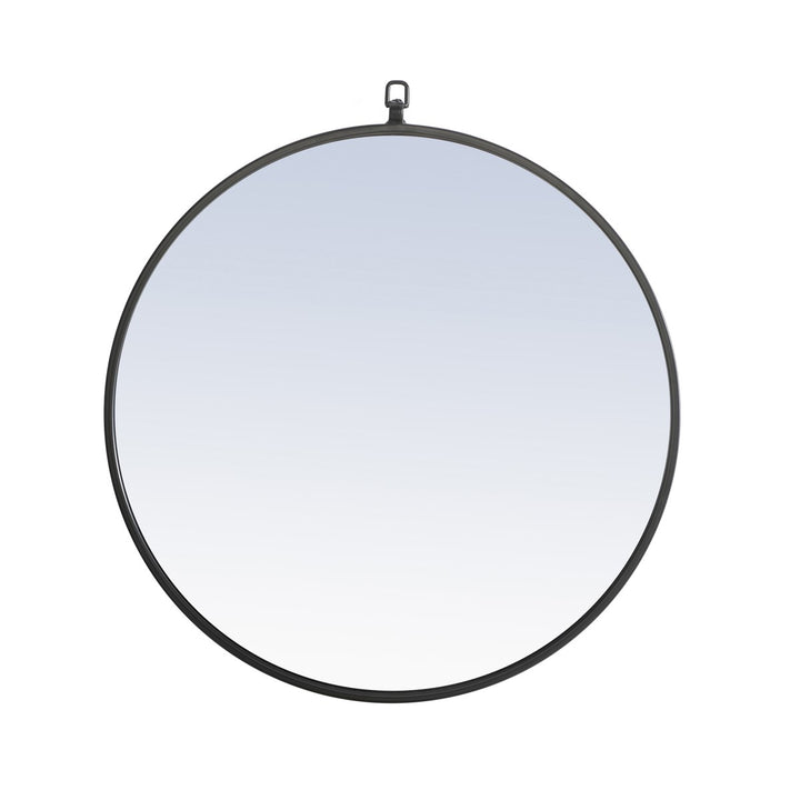 Metal Frame Round Mirror With Decorative Hook 24 Inch Black Finish by Elegant Decor