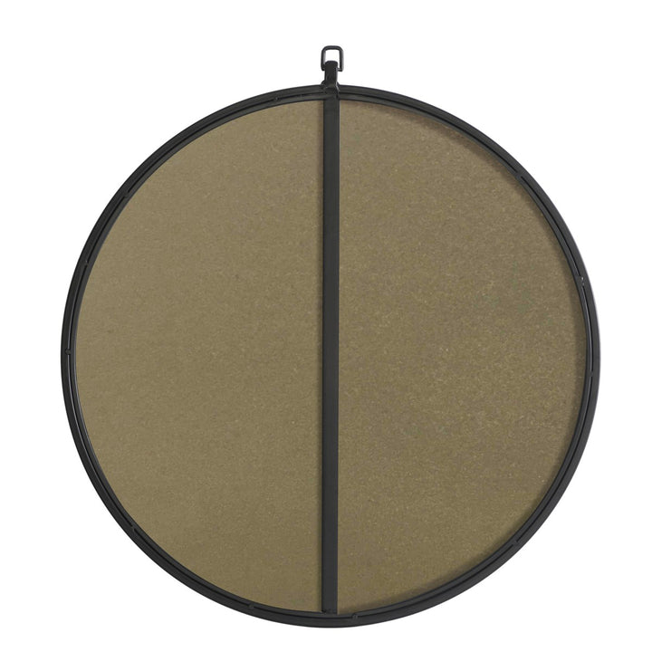 Metal Frame Round Mirror With Decorative Hook 24 Inch Black Finish