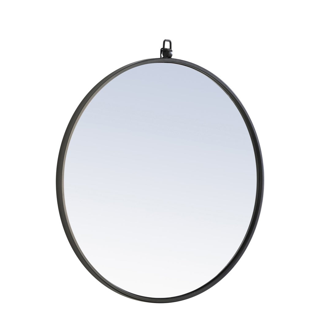 Metal Frame Round Mirror With Decorative Hook 24 Inch Black Finish