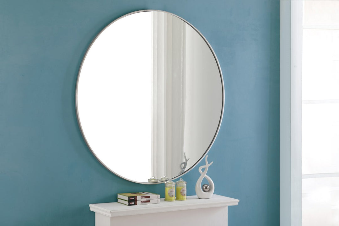 Metal Frame Round Mirror 48 Inch Silver Finish