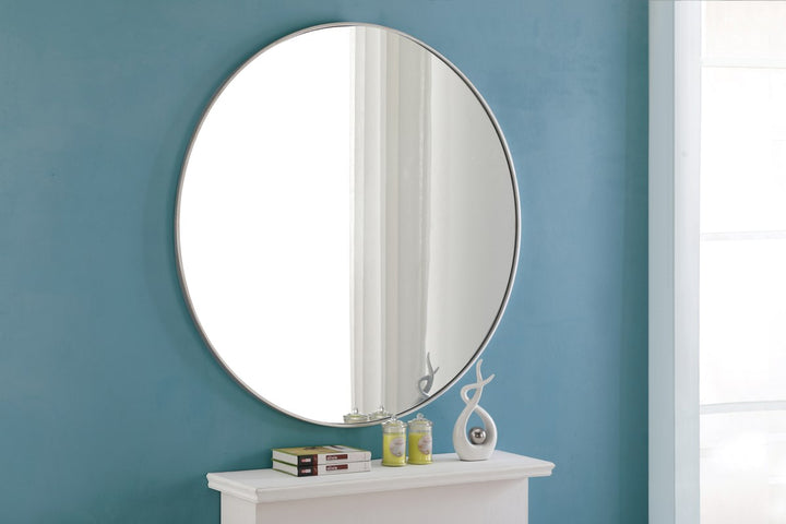 Metal Frame Round Mirror 48 Inch Silver Finish