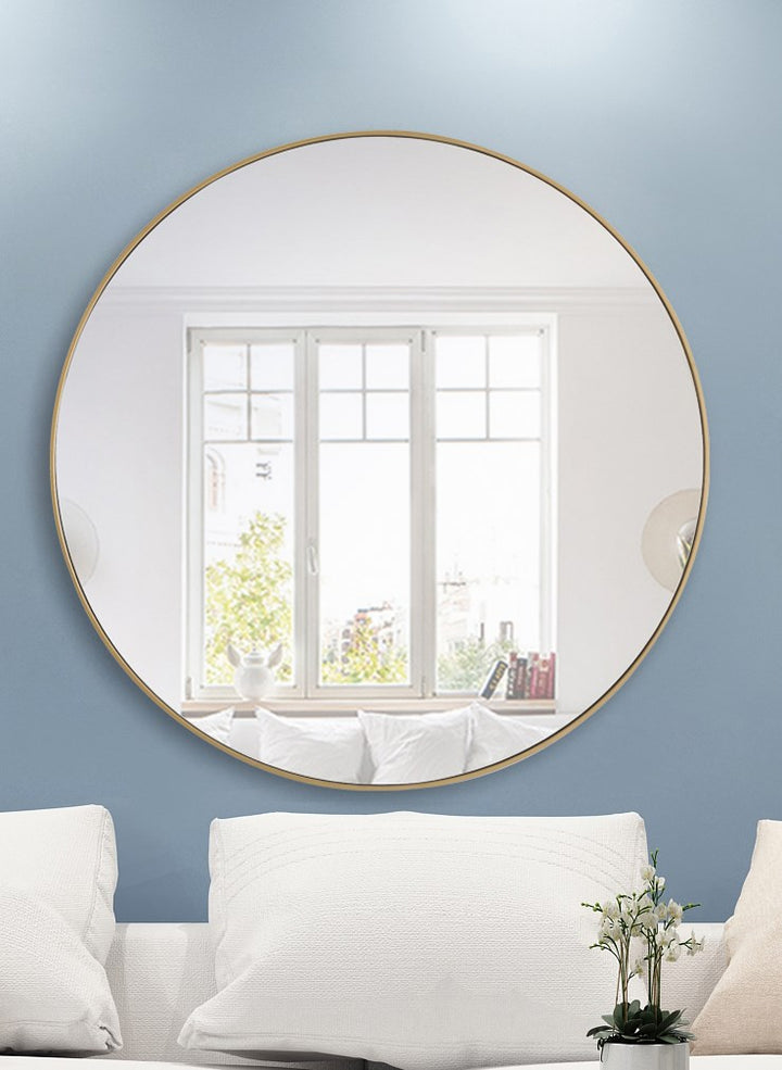 Metal Frame Round Mirror 48 Inch Brass Finish
