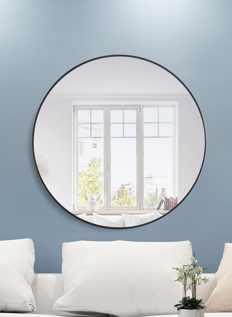 Metal Frame Round Mirror 42 Inch Black Finish